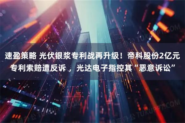 速盈策略 光伏银浆专利战再升级！帝科股份2亿元专利索赔遭反诉 ，光达电子指控其“恶意诉讼”